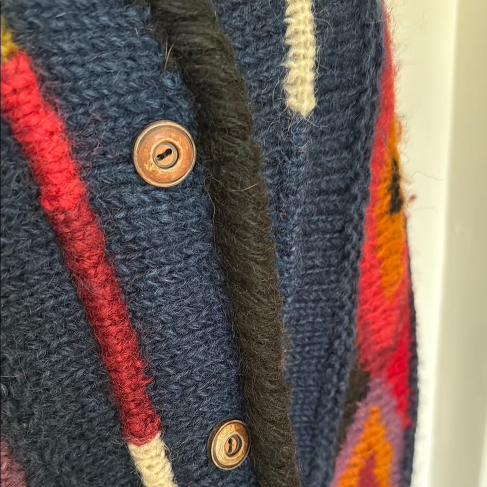 100% Wool Nepal Made Colorful Geometric Knit Cardigan Newari - Picture 3 of 6
